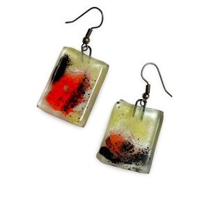 Handmade Fused Glass Abstract Multicolor Dangle Earrings